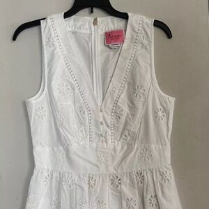 NWT Kate Spade Womens Dress White 8 Floral Eyelet Fit & Flare Sleeveless V-Neck